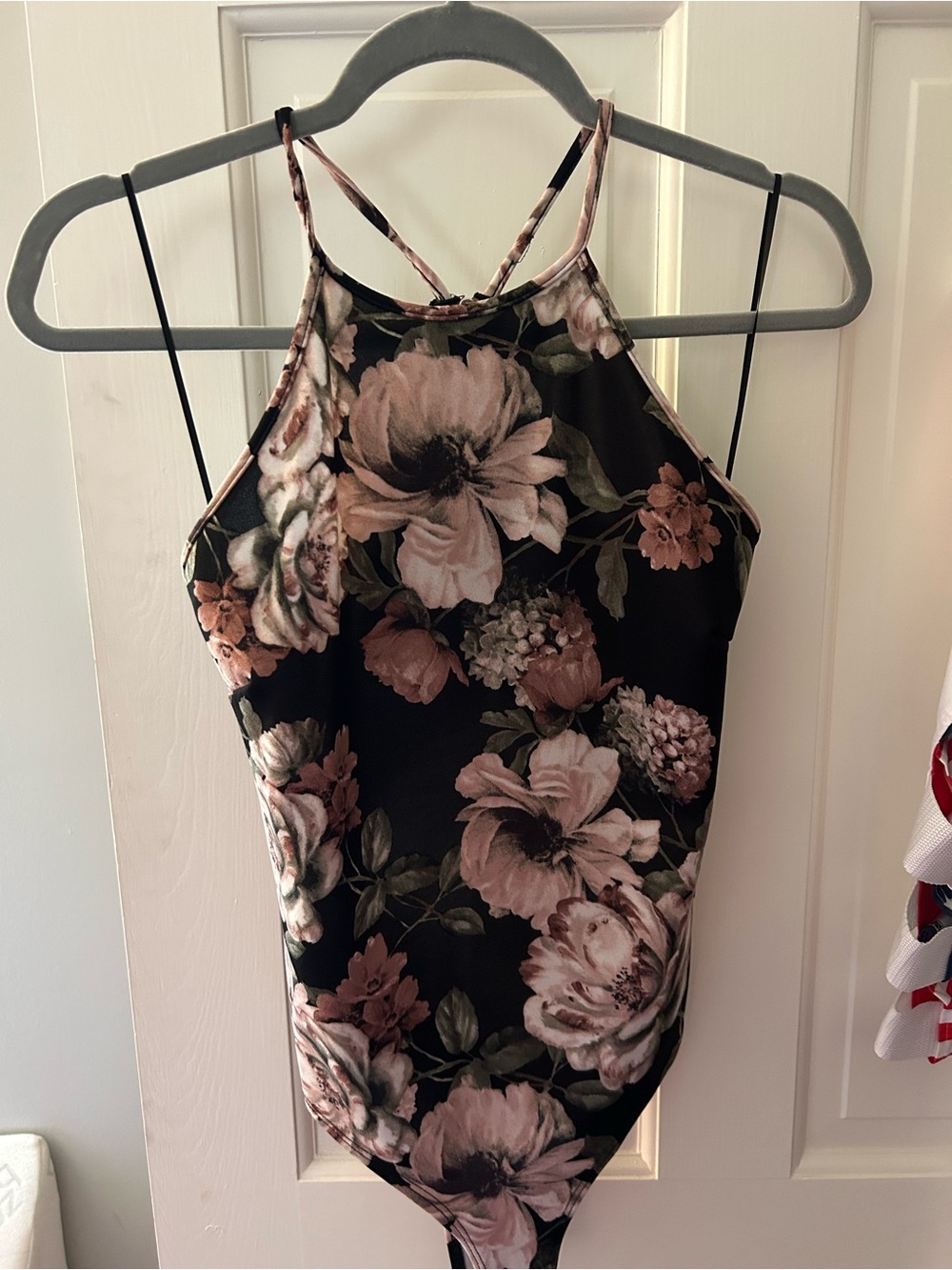Windsor Floral High-Neck Body Suit in Blush on Black